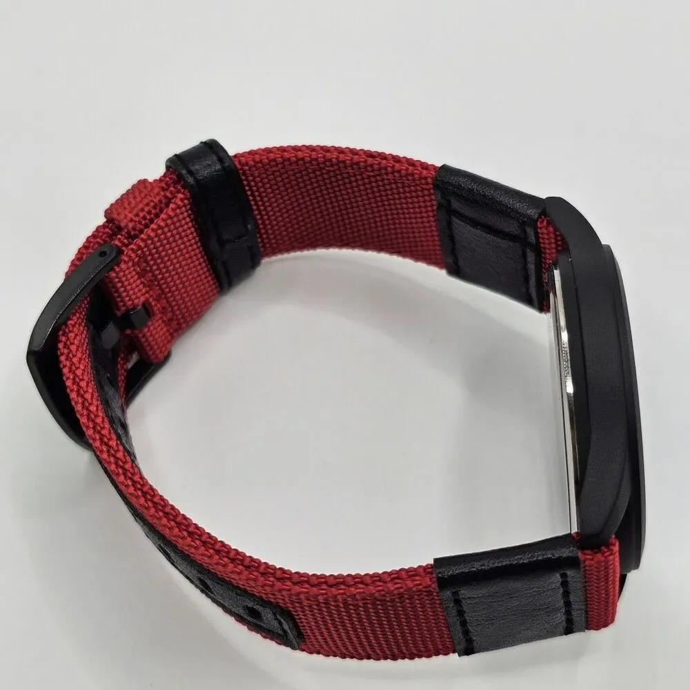 Men's 42MM Military Field Watch Black Case Black Dial Red Black Canvas‎ Bands